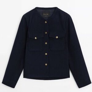 MASSIMO DUTTI 100% Wool Navy Blue Cropped Jacket size Small